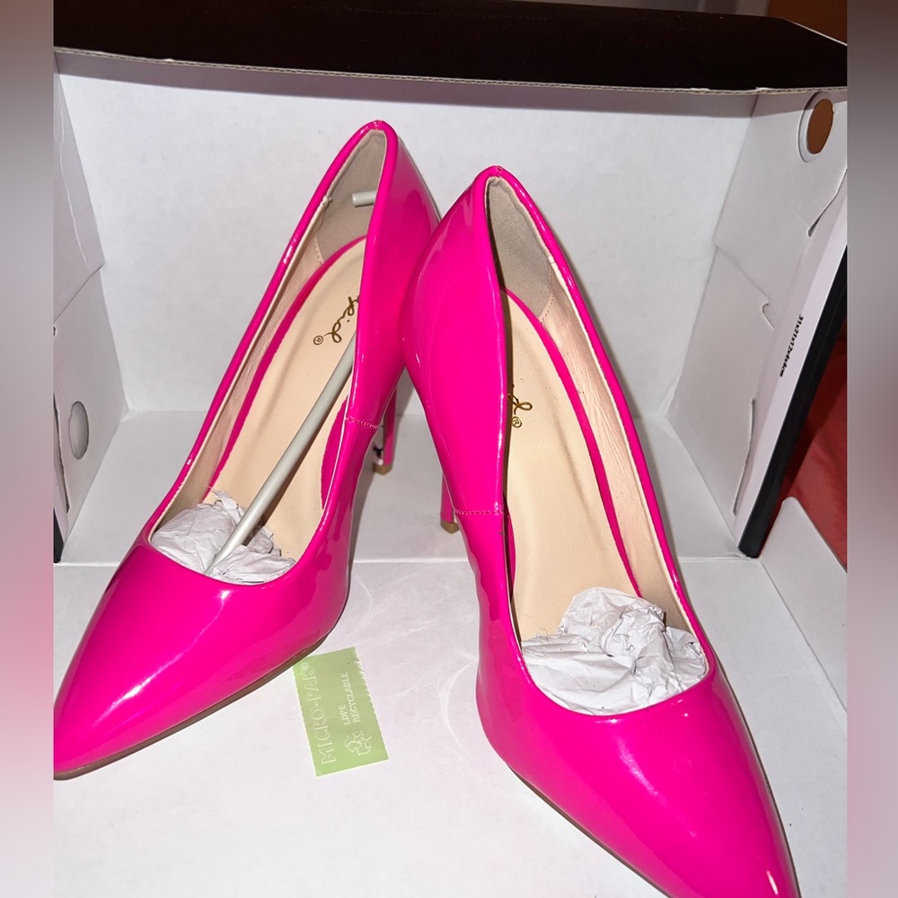 Pink patent heels